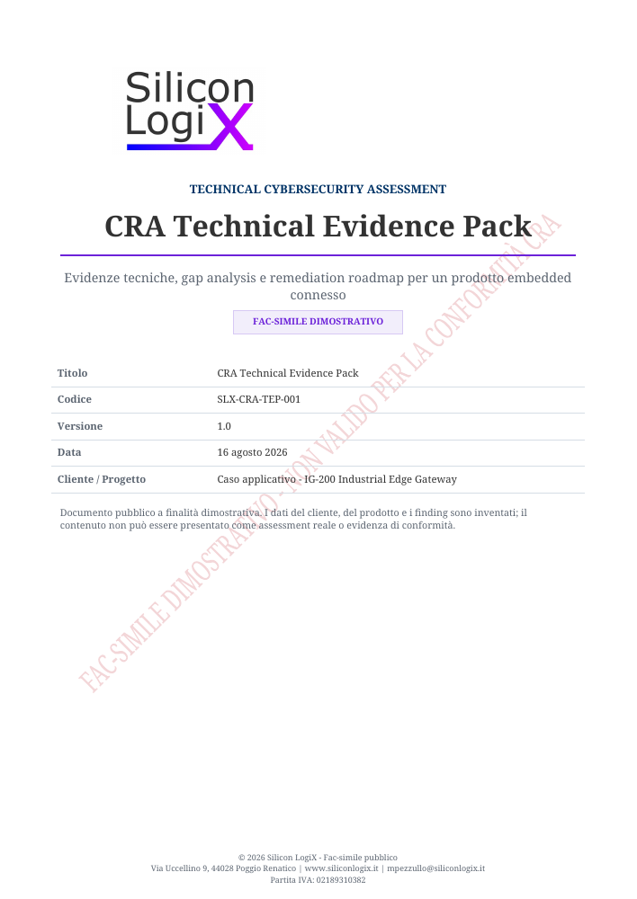 Anteprima del CRA Technical Evidence Pack applicato al gateway industriale IG-200