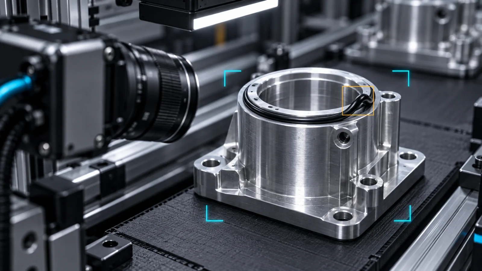 Industrial camera inspecting a seal on a metal component