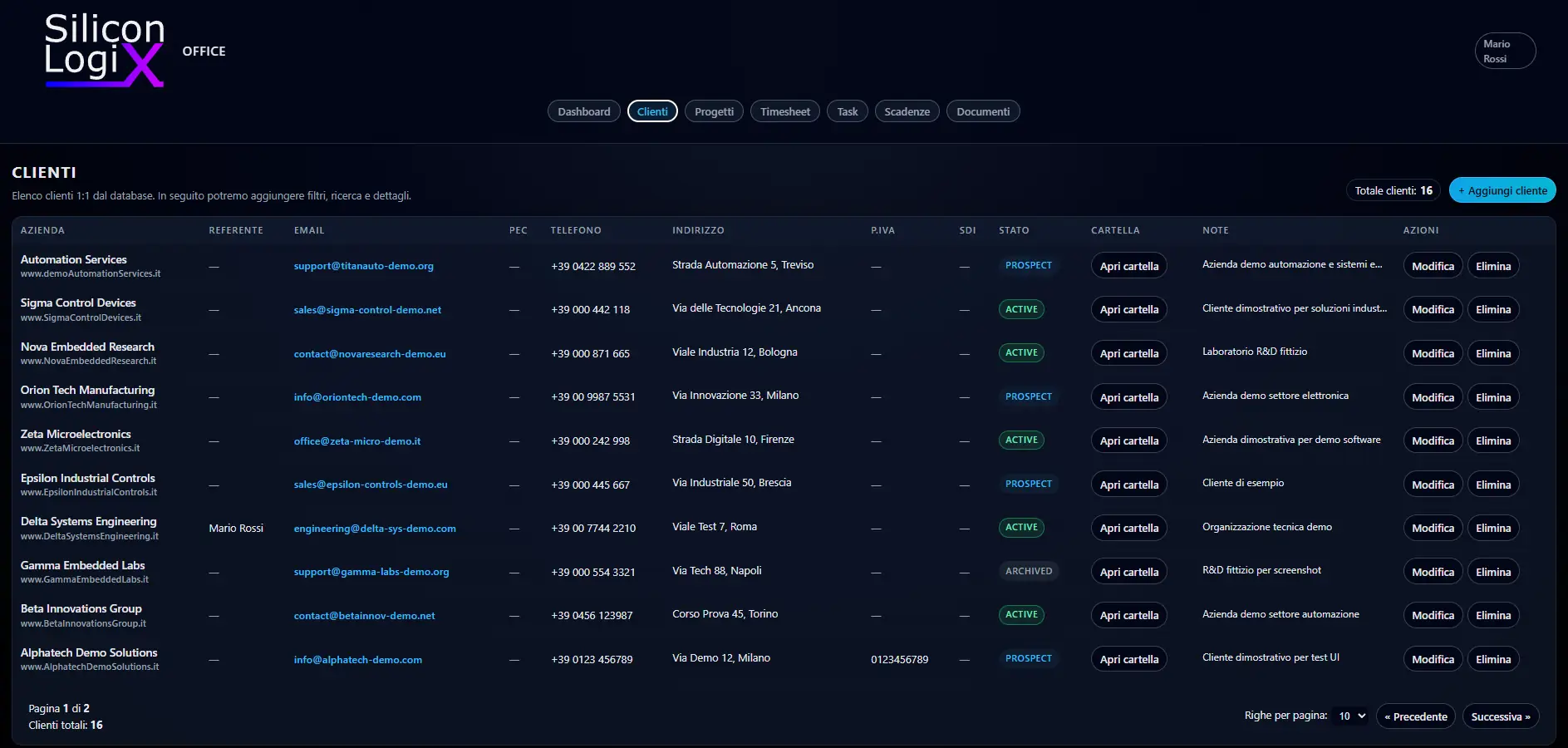 Schermata di dettaglio di SLX-Office con una sezione operativa