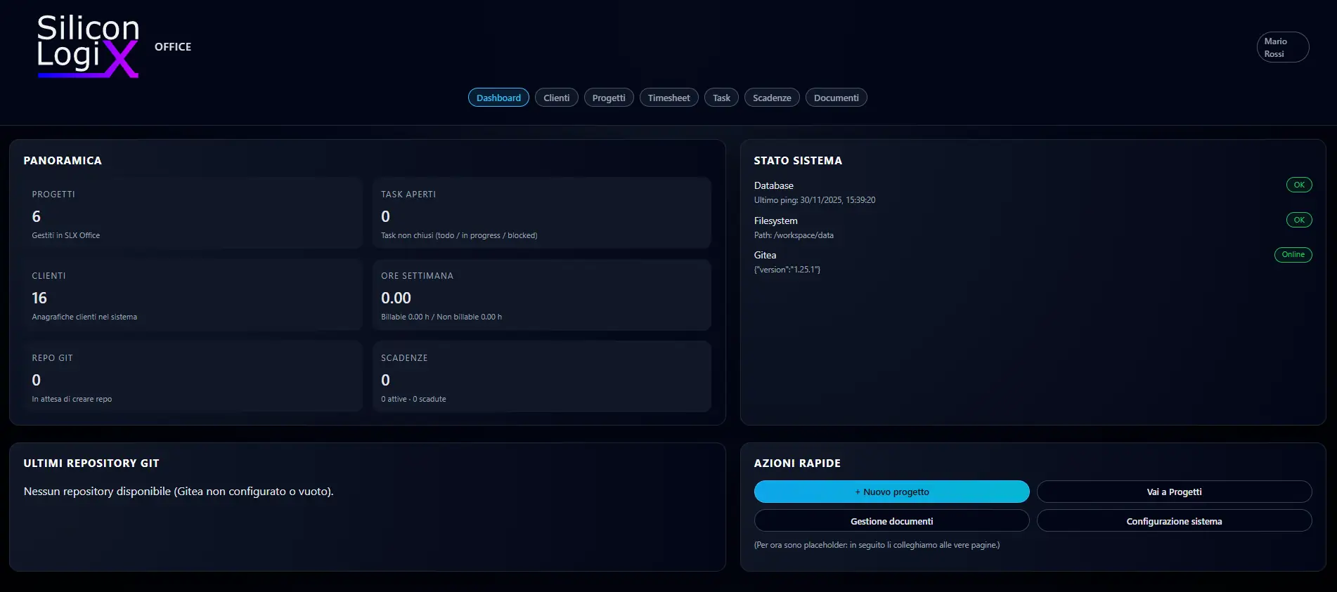 Schermata della web app SLX-Office con vista principale